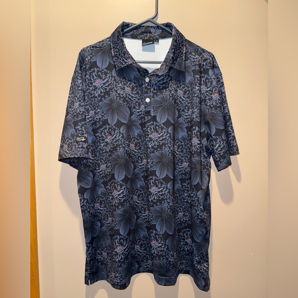 Sunday Swagger Black Floral Polo Golf Shirt